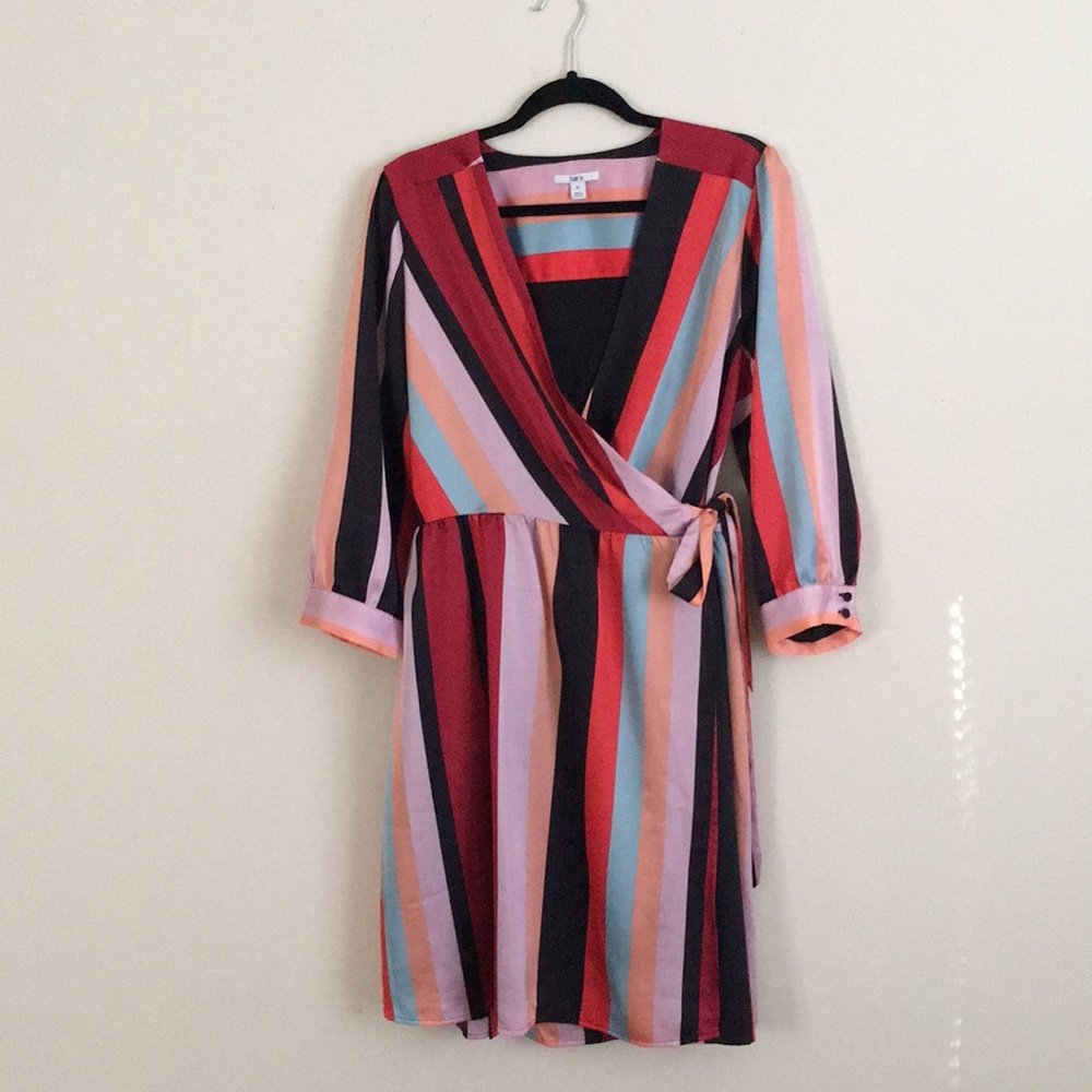 Nice striped dress with reddish tones.